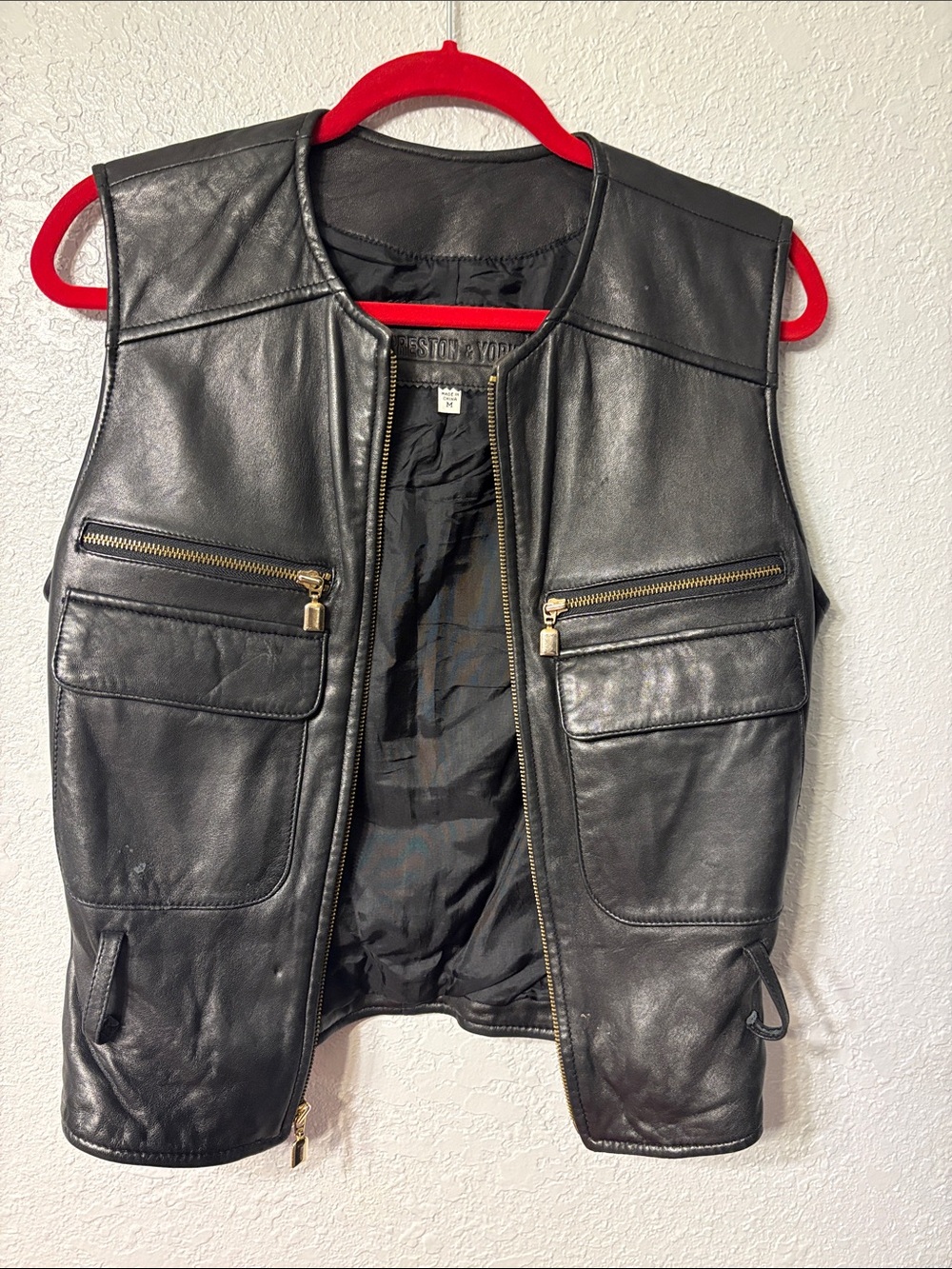 Preston & York Black Leather Zip Utility Vest